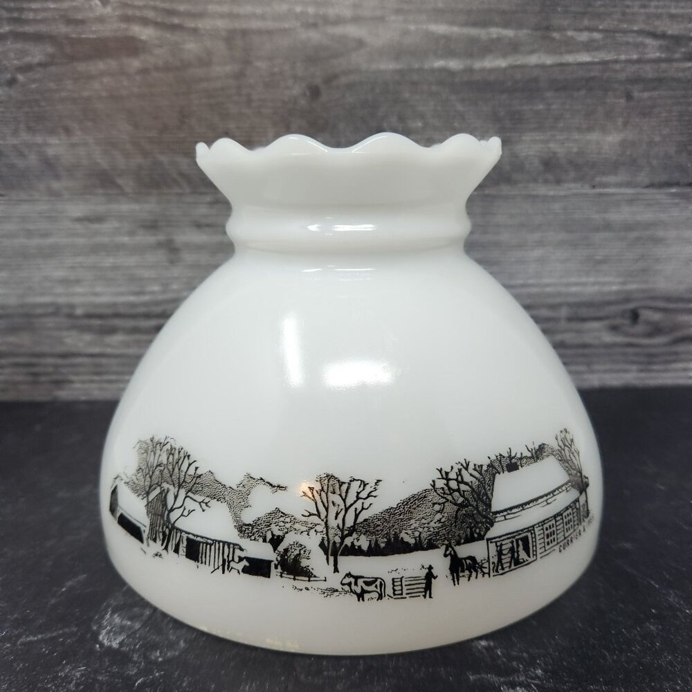 Vintage Currier & Ives Hurricane Lamp Shade Replacement WHITE Milkglass